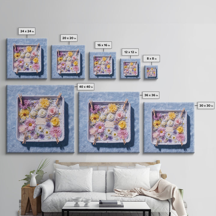 Old Enamel Basin Filled Framed Canvas Print, Laundry Room Art, Digital Print, Living Room Decor, Oil Painting, Clean, LRA-1x1-8