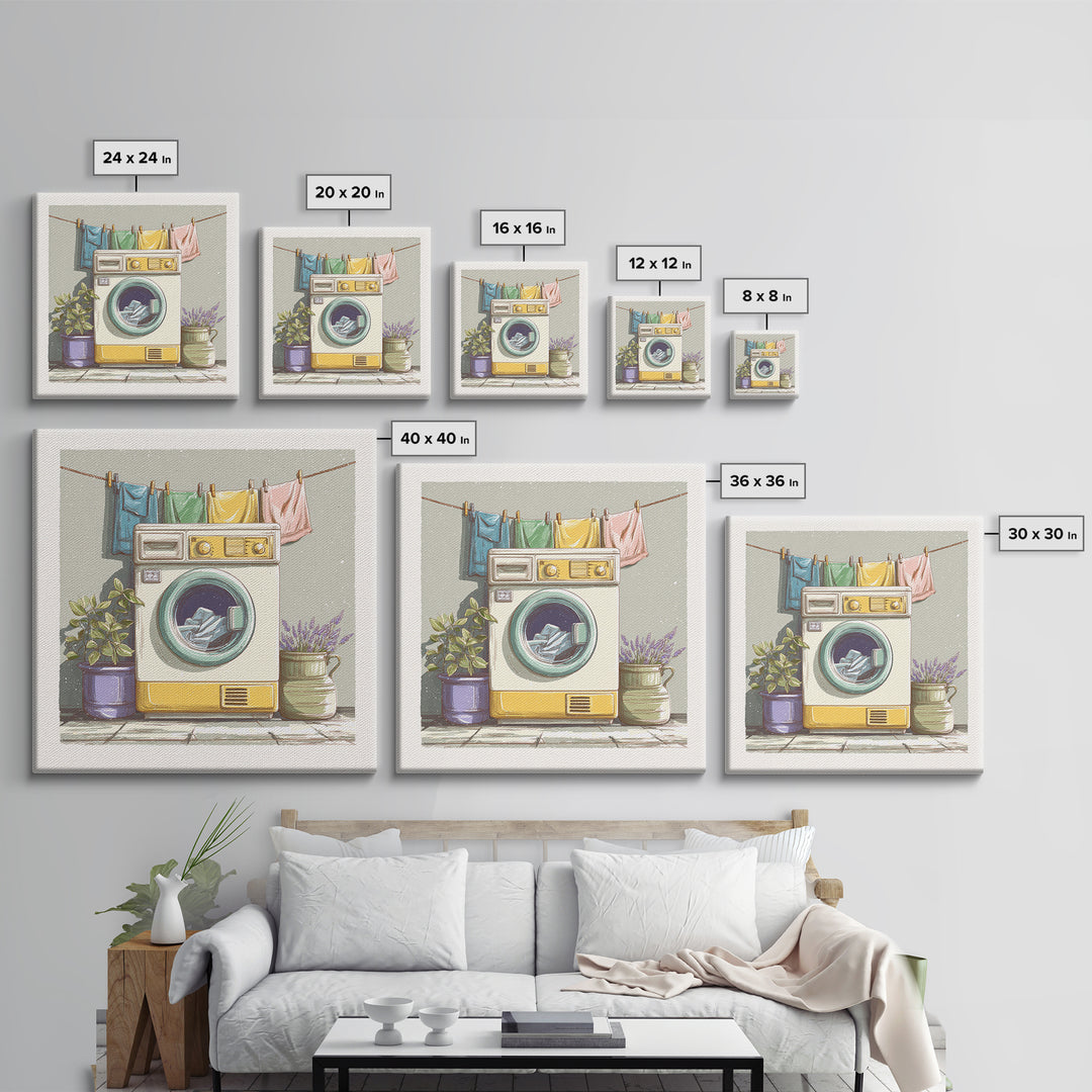 Washing Machine Icon Graphic Without Text Canvas Print, Laundry Room Art, Neutral Decor, Living Room Decor, Oil Painting, Clean, LRA-1x1-82
