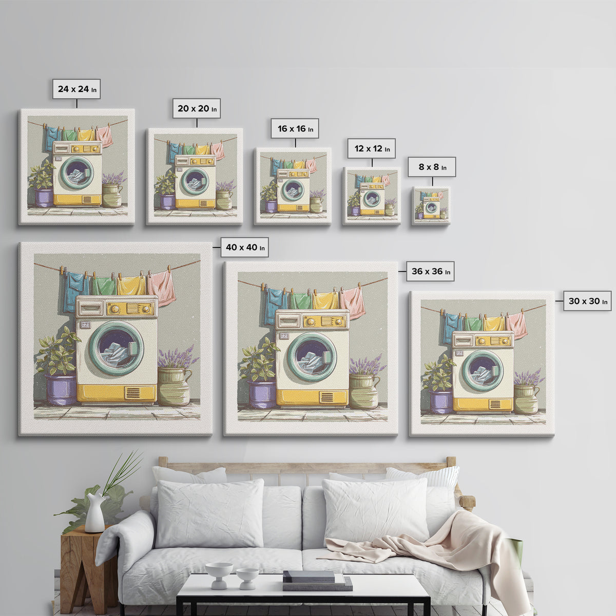 Washing Machine Icon Graphic Without Text Canvas Print, Laundry Room Art, Neutral Decor, Living Room Decor, Oil Painting, Clean, LRA-1x1-82