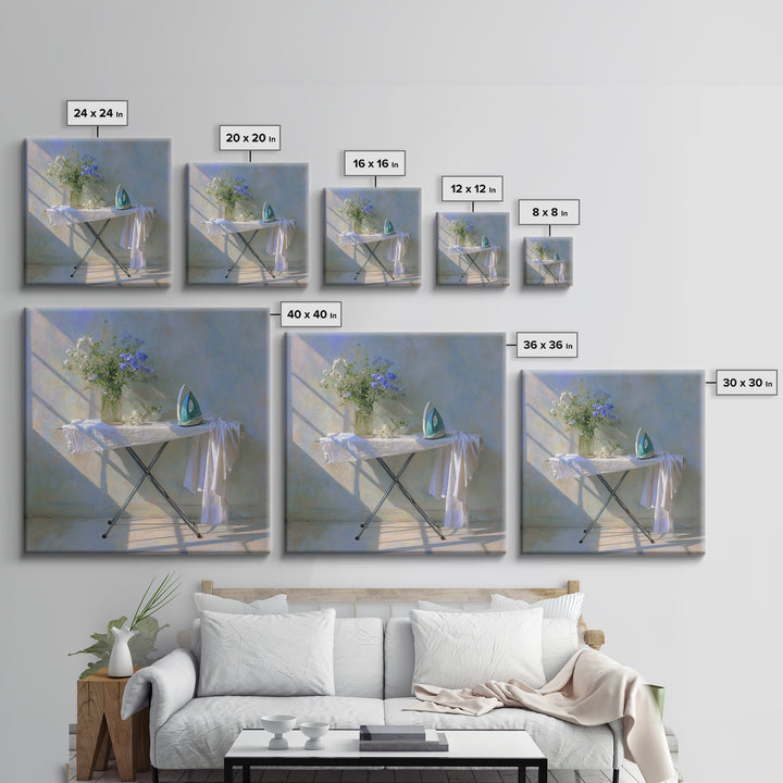 Ironing Board Still Life Framed Canvas Print, Laundry Room Art, Printable Wall Art, Living Room Decor, Fine Art, Clean, LRA-1x1-96