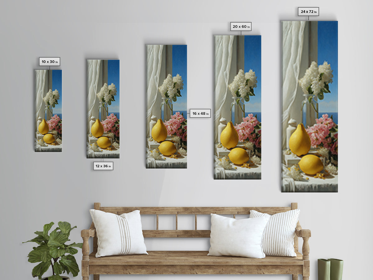 Lemon and Clean Linen Still Life Framed Canvas Print, Laundry Room Art, Wall Decor, Living Room Decor, Fine Art, Clean, LRA-1x3-15