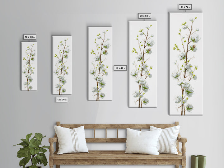 Fresh Cotton Branch Botanical Study Framed Canvas Print, Laundry Room Art, Painting, Living Room Decor, Oil Painting, Clean, LRA-1x3-19