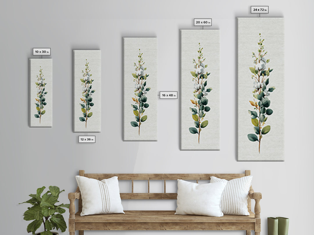 Sunlit White Towels and Eucalyptus Branch Canvas Print, Laundry Room Art, Digital Art, Living Room Decor, Watercolor Art, Clean, LRA-1x3-23