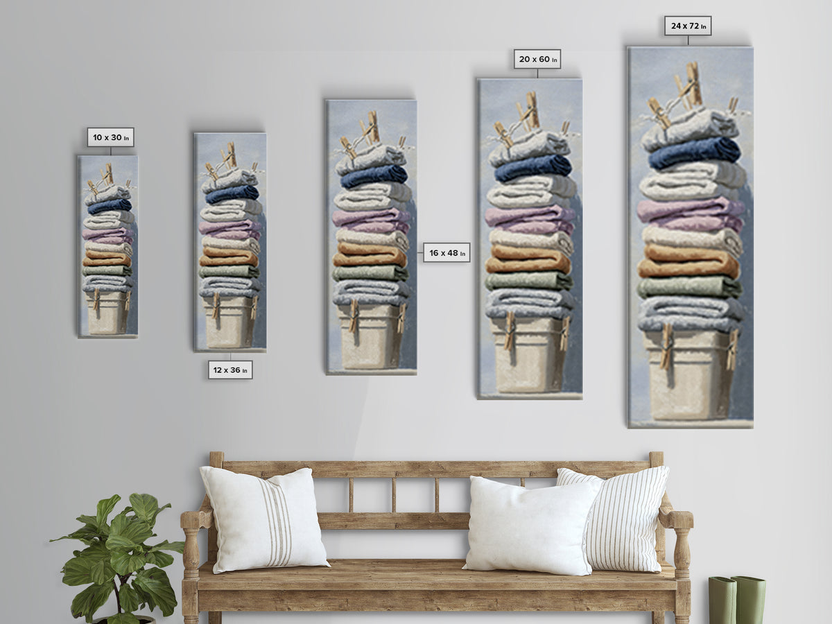 Basket of Folded Towels Canvas Print, Laundry Room Art, Downloadable Art, Living Room Decor, Fine Art, Clean, Boho Decor, LRA-1x3-26