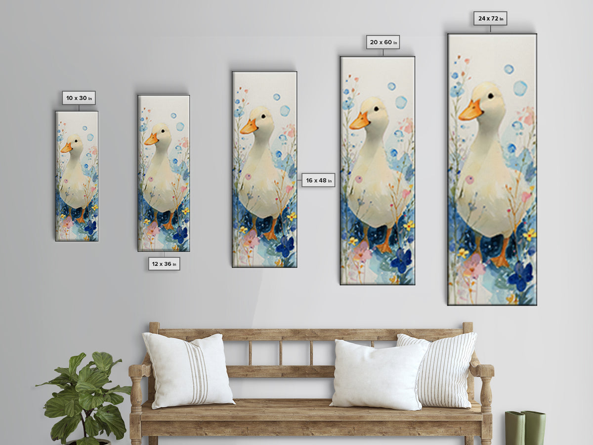 Duck and Bubbles Whimsical Watercolor Canvas Print, Laundry Room Art, Living Room Decor, Oil Painting, Clean, LRA-1x3-27