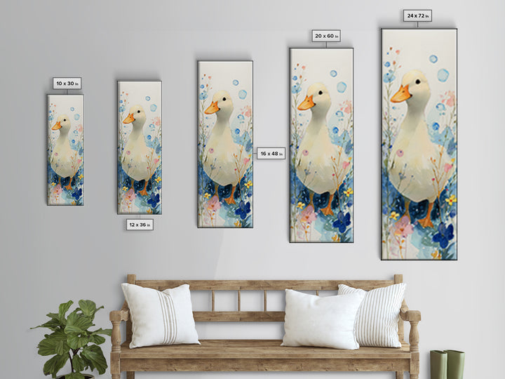 Duck and Bubbles Whimsical Watercolor Canvas Print, Laundry Room Art, Living Room Decor, Oil Painting, Clean, LRA-1x3-27