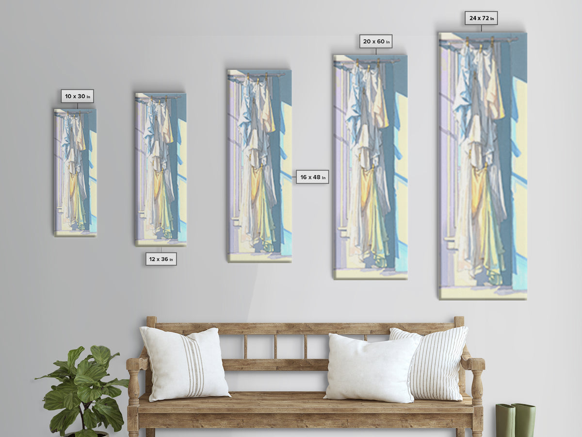 Simple Line Drawing of Hanging Laundry Canvas Print, Laundry Room Art, Room Decor, Living Room Decor, Abstract Art, Clean, LRA-1x3-28