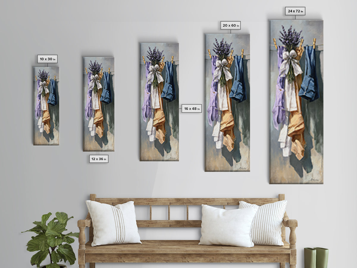 Lavender Sachet and Ribbon Still Life Framed Canvas Print, Laundry Room Art, Modern Decor, Living Room Decor, Fine Art, Clean, LRA-1x3-29