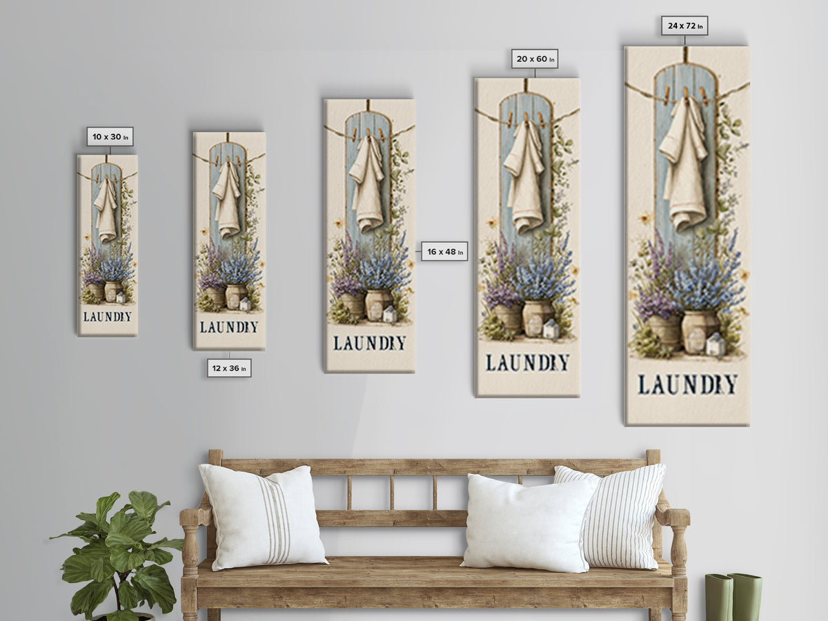 Farmhouse Laundry Sign Ornament Without Words Framed Canvas Print, Laundry Room Art, Oil Painting, Living Room Decor, Clean, LRA-1x3-31