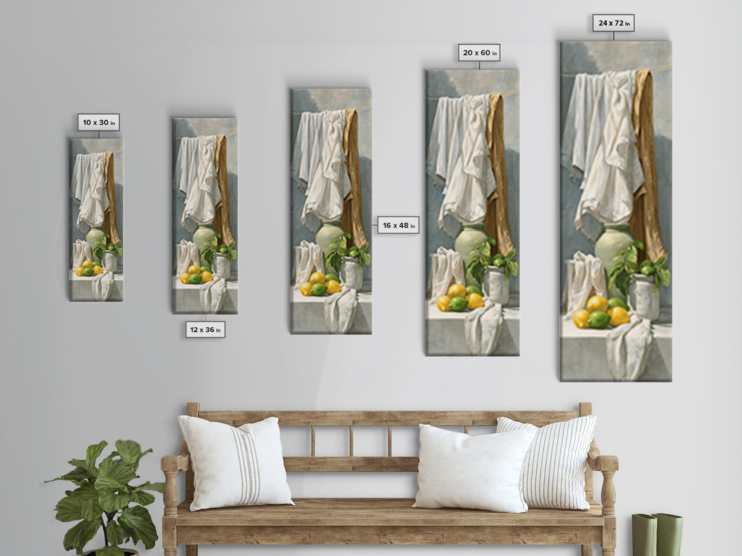 Lemon and Clean Linen Still Life Canvas Print, Laundry Room Art, Artwork, Living Room Decor, Clean, Minimalist Wall Art, LRA-1x3-39