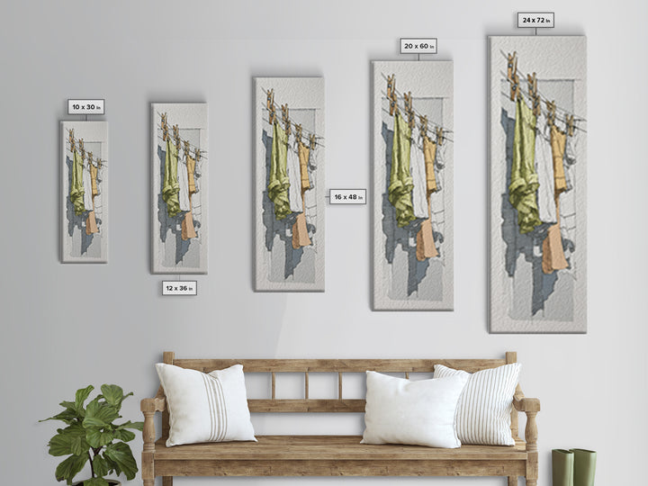 Simple Line Drawing of Hanging Laundry Framed Canvas Print, Laundry Room Art, Fine Art Print, Living Room Decor, Clean, LRA-1x3-4