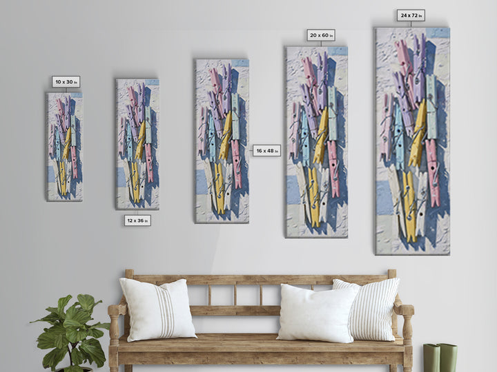 Cheerful Clothespins Arranged as Pattern Canvas Print, Laundry Room Art, Printable Wall Art, Living Room Decor, Fine Art, Clean, LRA-1x3-40