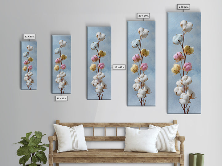 Fresh Cotton Branch Botanical Study Canvas Print, Laundry Room Art, Digital Print, Living Room Decor, Watercolor Art, Clean, LRA-1x3-43