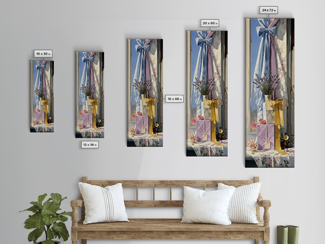Lavender Sachet and Ribbon Still Life Canvas Print, Laundry Room Art, Rustic Home Decor, Living Room Decor, Fine Art, Clean, LRA-1x3-5