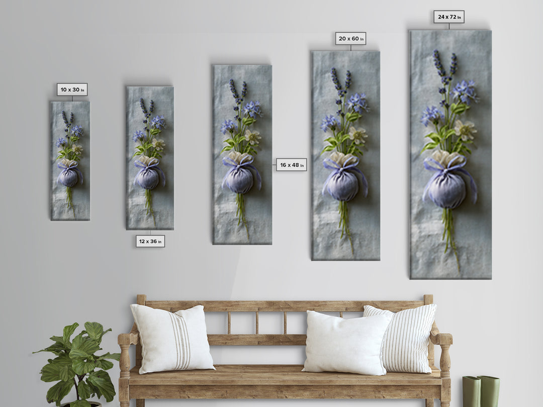 Lavender Sachet and Ribbon Still Life Framed Canvas Print, Laundry Room Art, Modern Decor, Living Room Decor, Fine Art, Clean, LRA-1x3-53