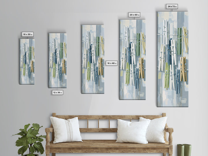 Cheerful Clothespins Arranged as Pattern Framed Canvas Print, Laundry Room Art, Printable Art, Living Room Decor, Clean, LRA-1x3-64