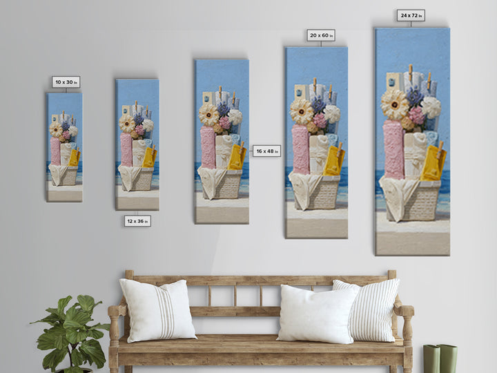 Basket of Folded Towels Framed Canvas Print, Laundry Room Art, Digital Art Print, Living Room Decor, Fine Art, Clean, LRA-1x3-74