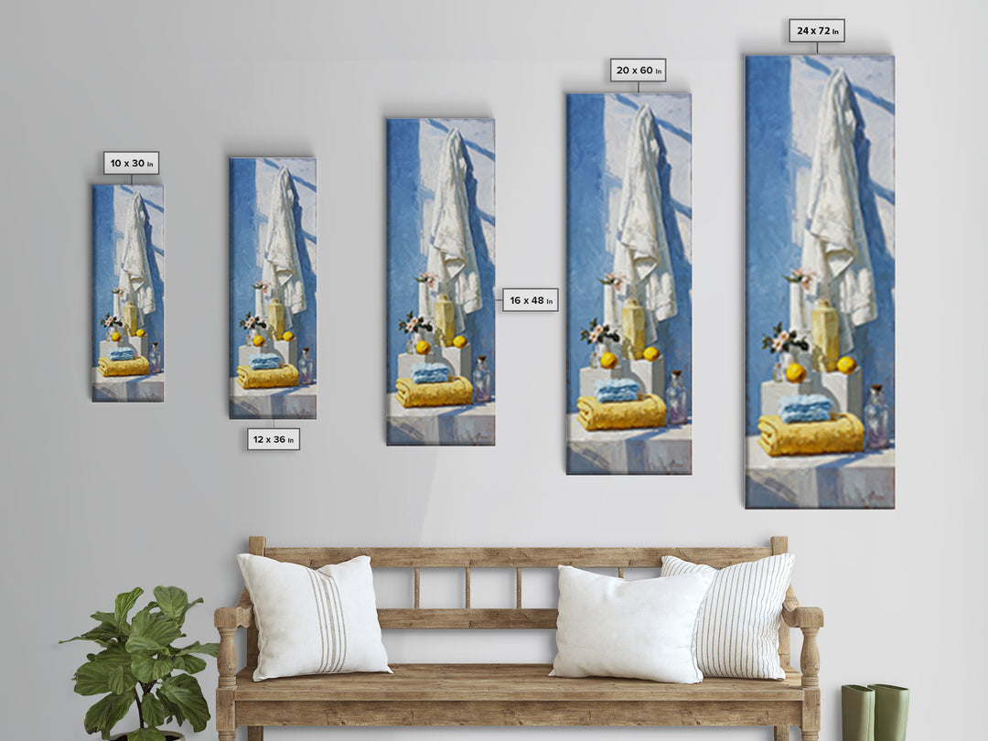 Lemon and Clean Linen Still Life Framed Canvas Print, Laundry Room Art, Living Room Decor, Abstract Art, Clean, LRA-1x3-87