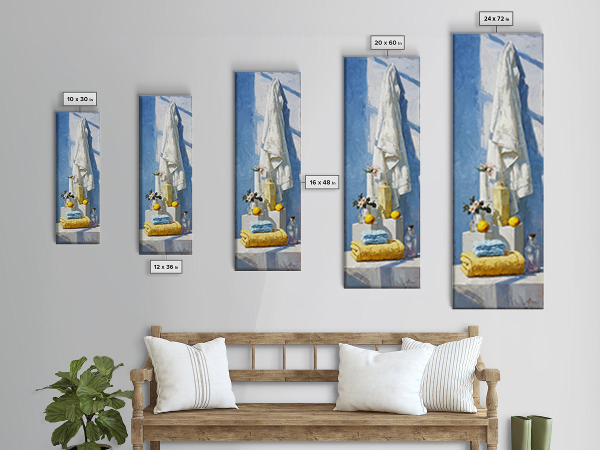 Lemon and Clean Linen Still Life Framed Canvas Print, Laundry Room Art, Living Room Decor, Abstract Art, Clean, LRA-1x3-87