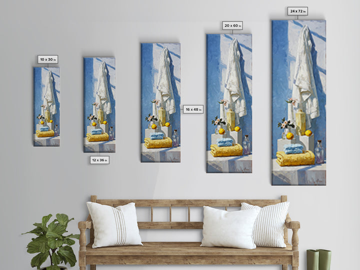 Lemon and Clean Linen Still Life Framed Canvas Print, Laundry Room Art, Living Room Decor, Abstract Art, Clean, LRA-1x3-87