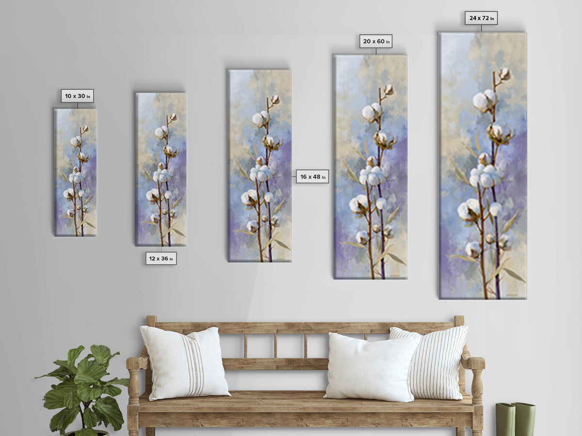 Fresh Cotton Branch Botanical Study Framed Canvas Print, Laundry Room Art, Gallery Wall Prints, Living Room Decor, Clean, LRA-1x3-91