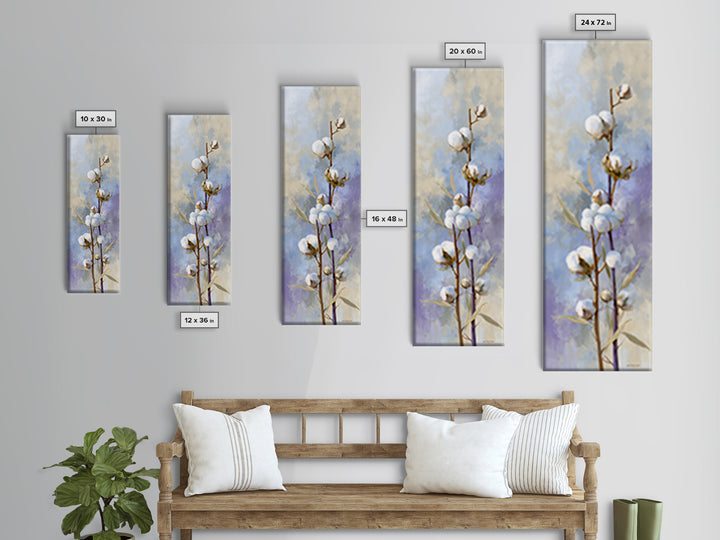 Fresh Cotton Branch Botanical Study Framed Canvas Print, Laundry Room Art, Gallery Wall Prints, Living Room Decor, Clean, LRA-1x3-91