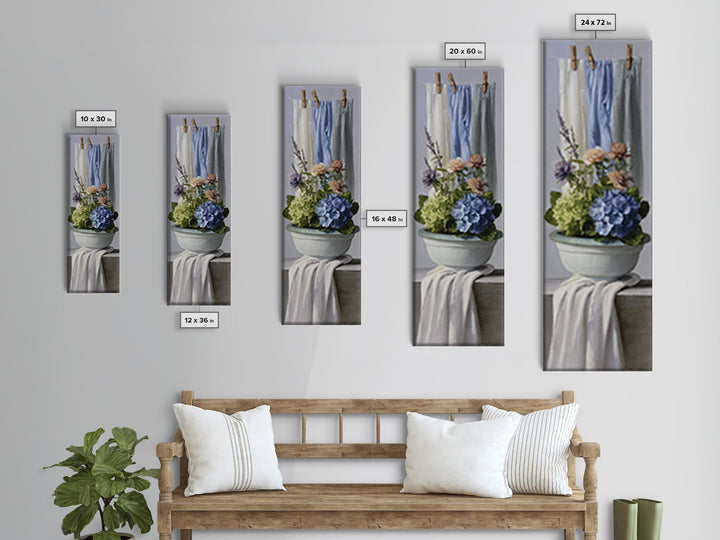 Old Enamel Basin Filled Framed Canvas Print, Laundry Room Art, Retro Wall Art, Living Room Decor, Clean, Digital Art Print, LRA-1x3-92