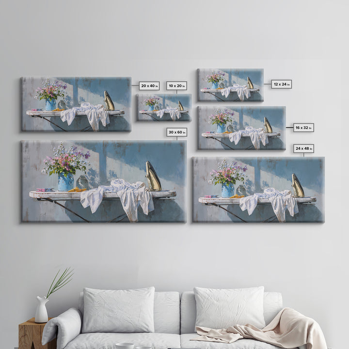 Ironing Board Still Life Framed Canvas Print, Laundry Room Art, Statement Artwork, Living Room Decor, Fine Art, Clean, LRA-2x1-20