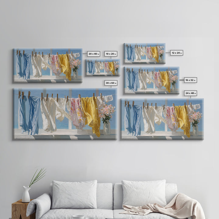 Clothesline with White Linens Blowing in Sunshine Canvas Print, Laundry Room Art, Home Decor, Living Room Decor, Clean, LRA-2x1-21