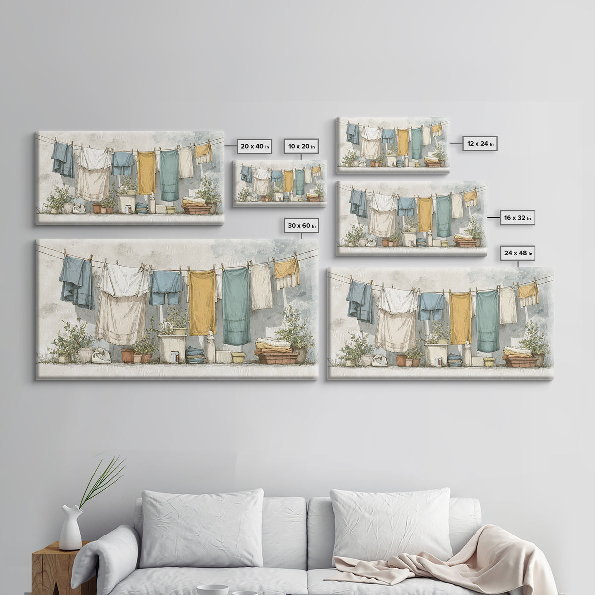 Retro Iron Illustration Framed Canvas Print, Laundry Room Art, Living Room Decor, Watercolor Art, Clean, Wall Art Print, LRA-2x1-29