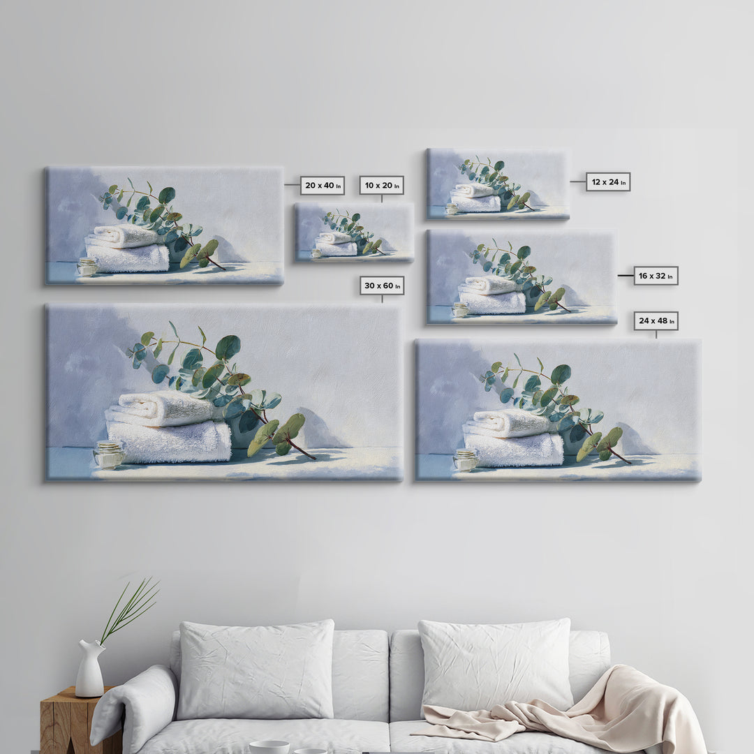 Sunlit White Towels and Eucalyptus Branch Canvas Print, Laundry Room Art, Digital Print, Living Room Decor, Fine Art, Clean, LRA-2x1-31