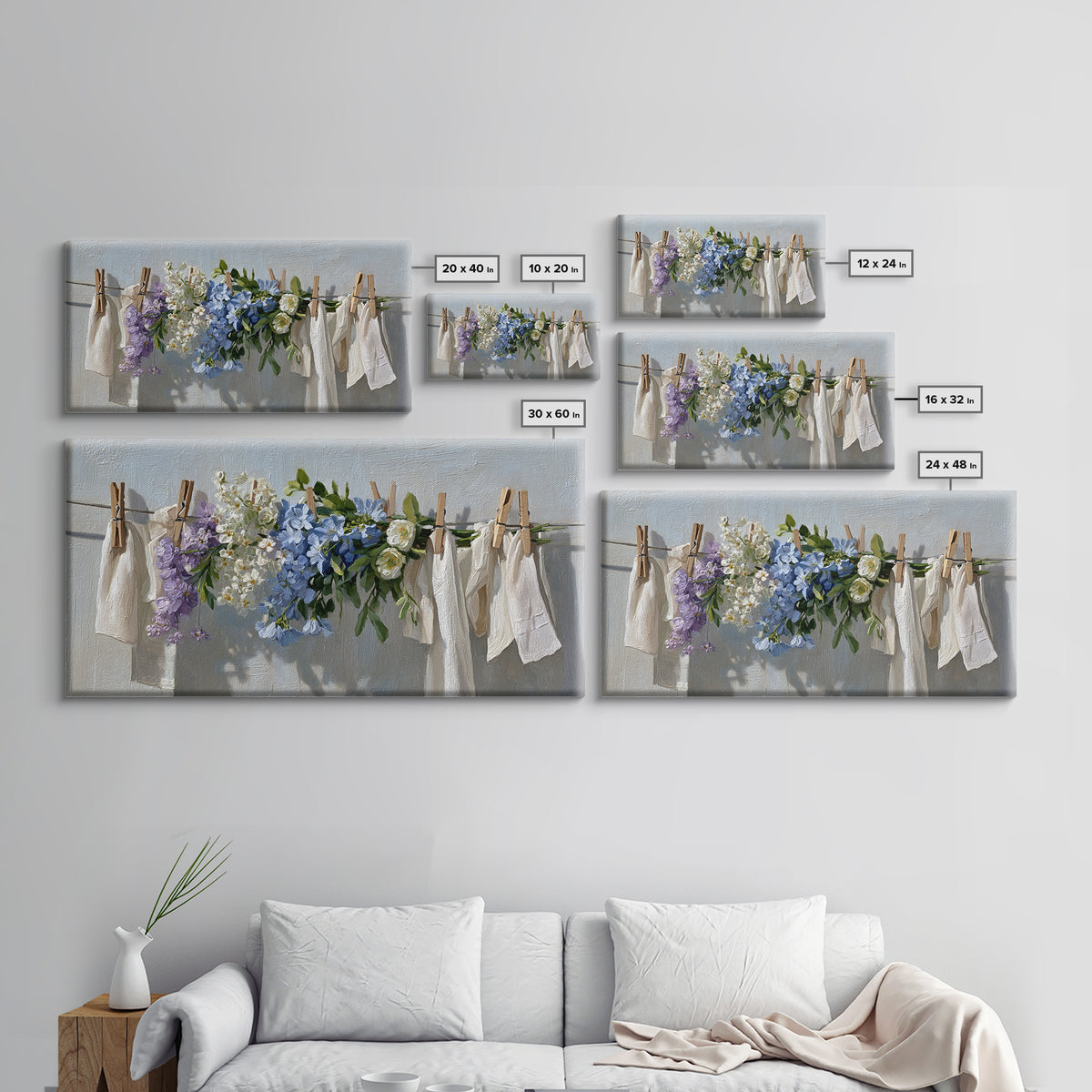 Clothespin Bouquet in Folk Art Style Framed Canvas Print, Laundry Room Art, Wall Decor, Living Room Decor, Fine Art, Clean, LRA-2x1-40