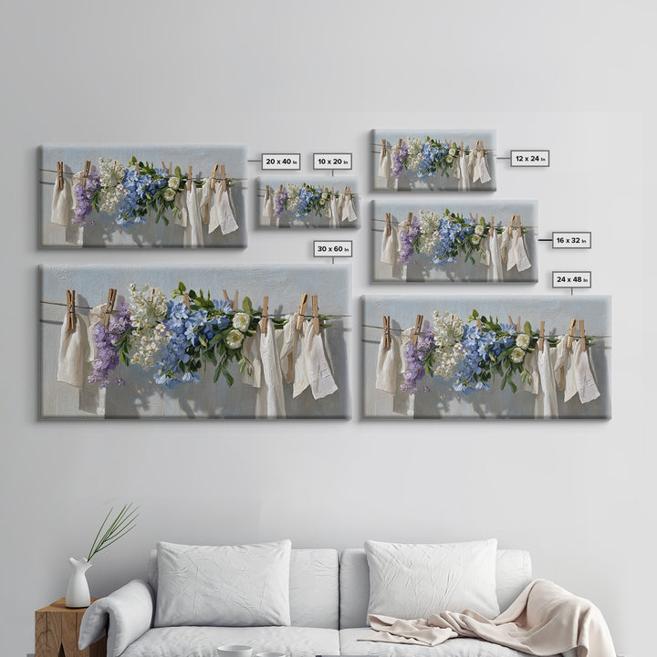 Clothespin Bouquet in Folk Art Style Framed Canvas Print, Laundry Room Art, Wall Decor, Living Room Decor, Fine Art, Clean, LRA-2x1-40