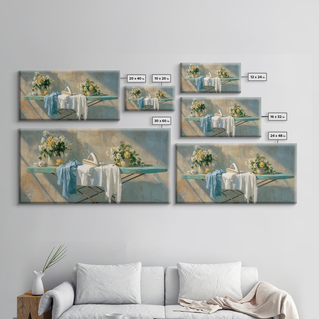 Ironing Board Still Life Canvas Print, Laundry Room Art, Textured Painting, Living Room Decor, Fine Art, Clean, New Home Gift, LRA-2x1-44