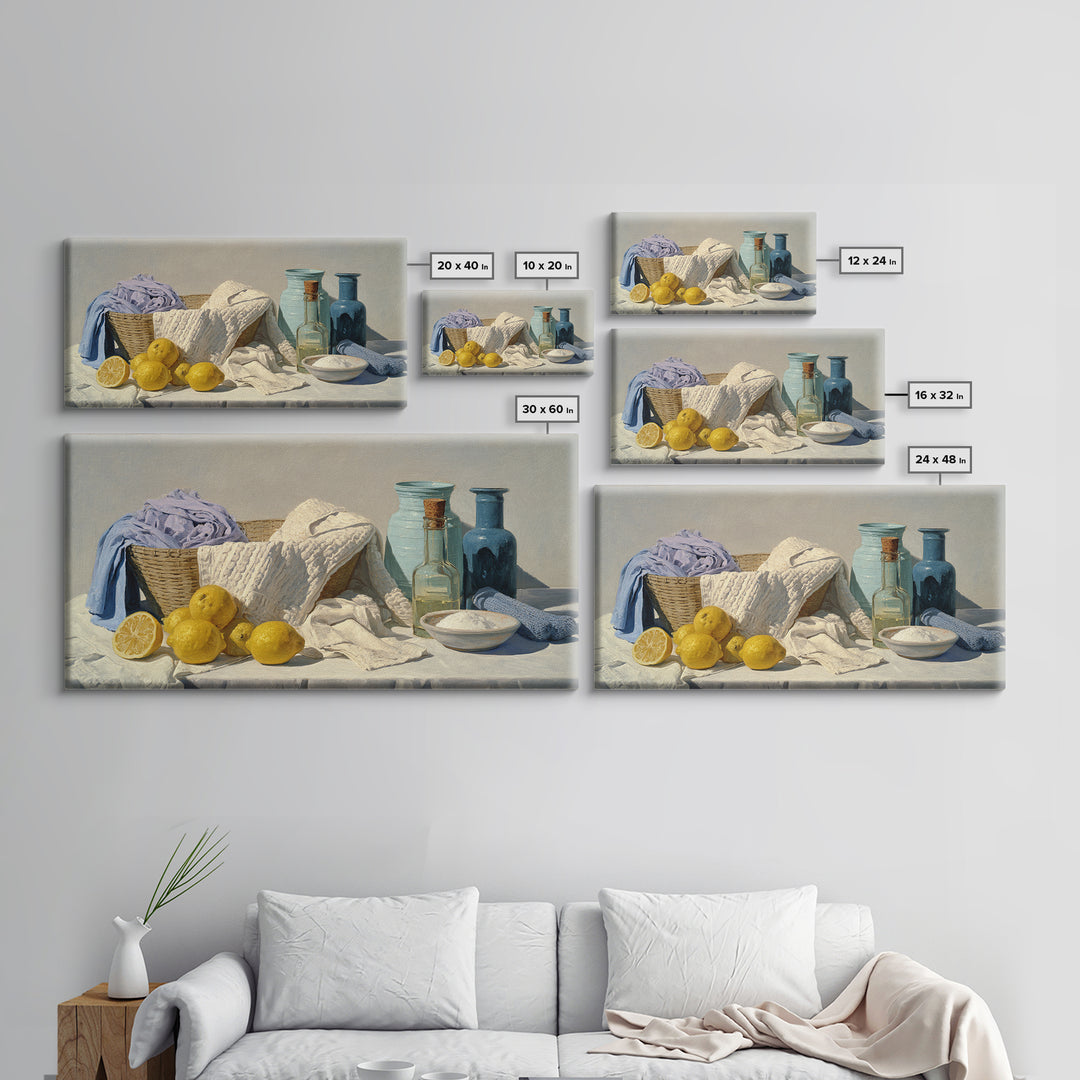 Lemon and Clean Linen Still Life Canvas Print, Laundry Room Art, Farmhouse Decor, Living Room Decor, Abstract Art, Clean, LRA-2x1-47