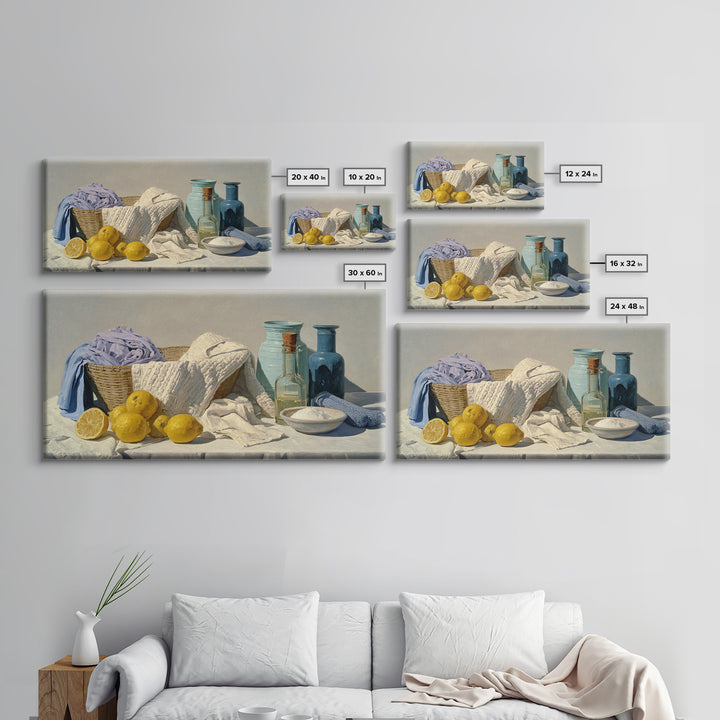 Lemon and Clean Linen Still Life Canvas Print, Laundry Room Art, Farmhouse Decor, Living Room Decor, Abstract Art, Clean, LRA-2x1-47