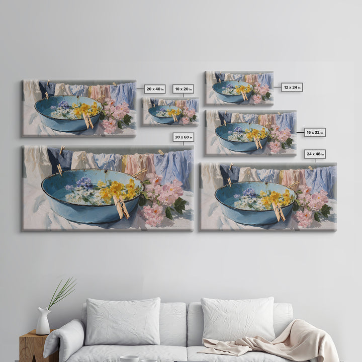 Old Enamel Basin Filled Canvas Print, Laundry Room Art, Printable Wall Art, Living Room Decor, Watercolor Art, Clean, LRA-2x1-52