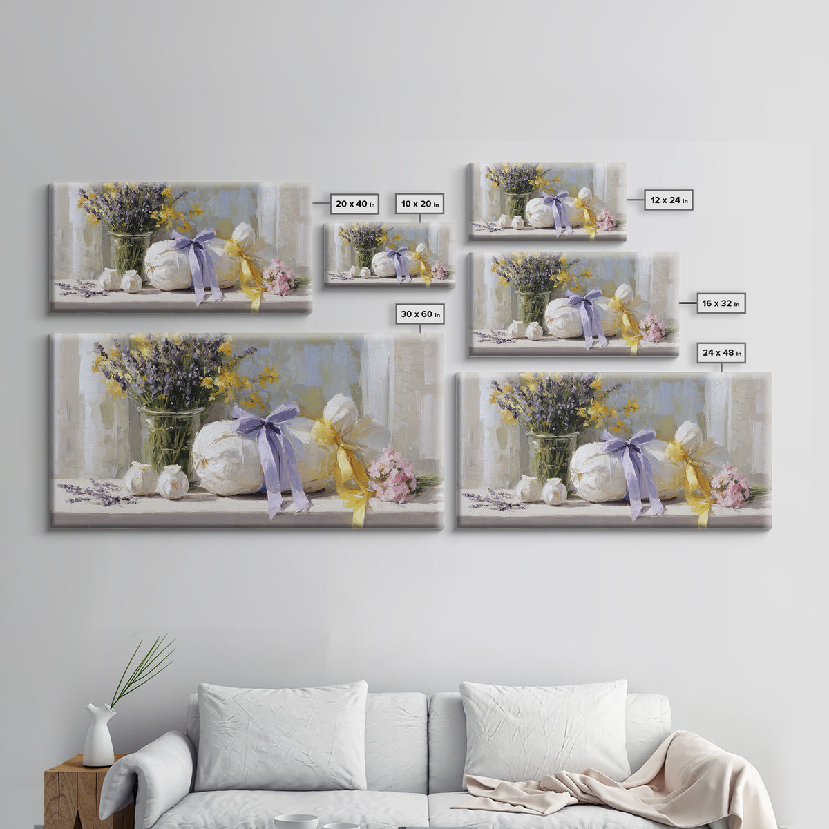 Lavender Sachet and Ribbon Still Life Canvas Print, Laundry Room Art, Printable Wall Art, Living Room Decor, Fine Art, Clean, LRA-2x1-61