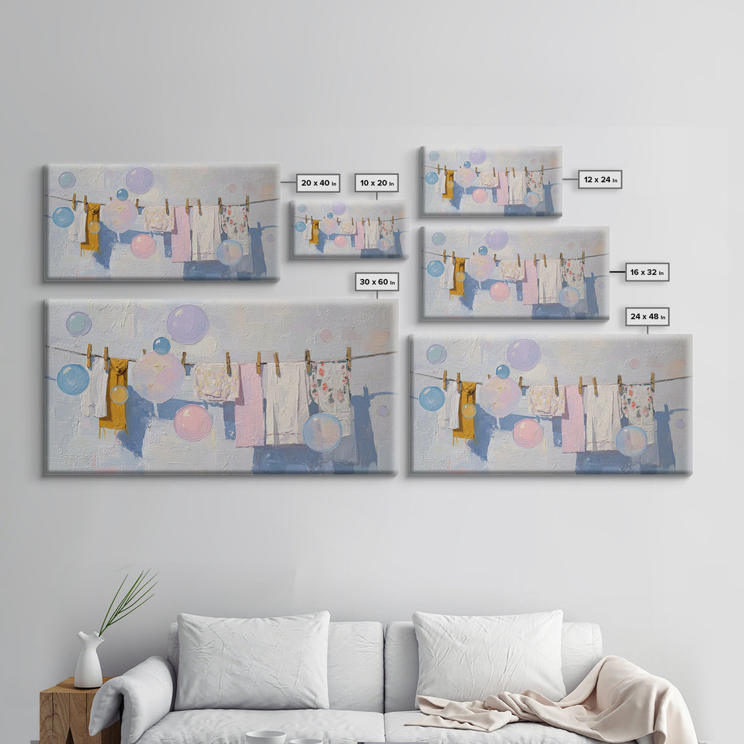 Soap Bubbles Rendered as Playful Abstract Circles Canvas Print, Laundry Room Art, Printable Wall Art, Living Room Decor, Clean, LRA-2x1-74