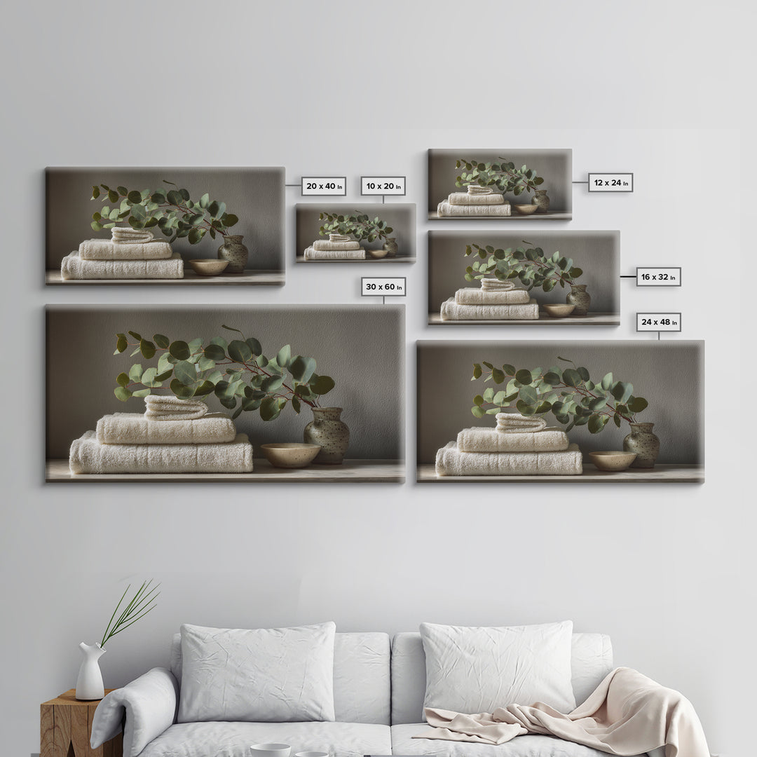 Sunlit White Towels and Eucalyptus Branch Canvas Print, Laundry Room Art, Gallery Wall Prints, Living Room Decor, Clean, LRA-2x1-79