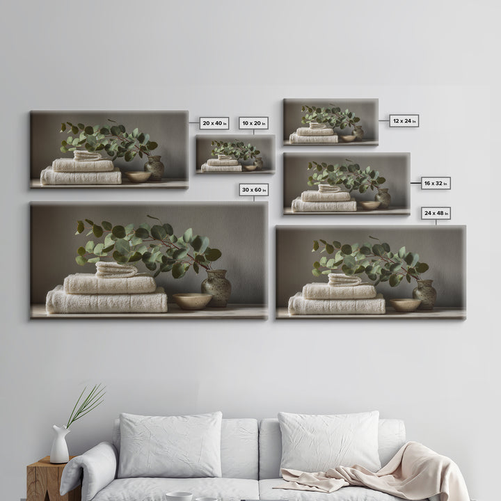 Sunlit White Towels and Eucalyptus Branch Canvas Print, Laundry Room Art, Gallery Wall Prints, Living Room Decor, Clean, LRA-2x1-79