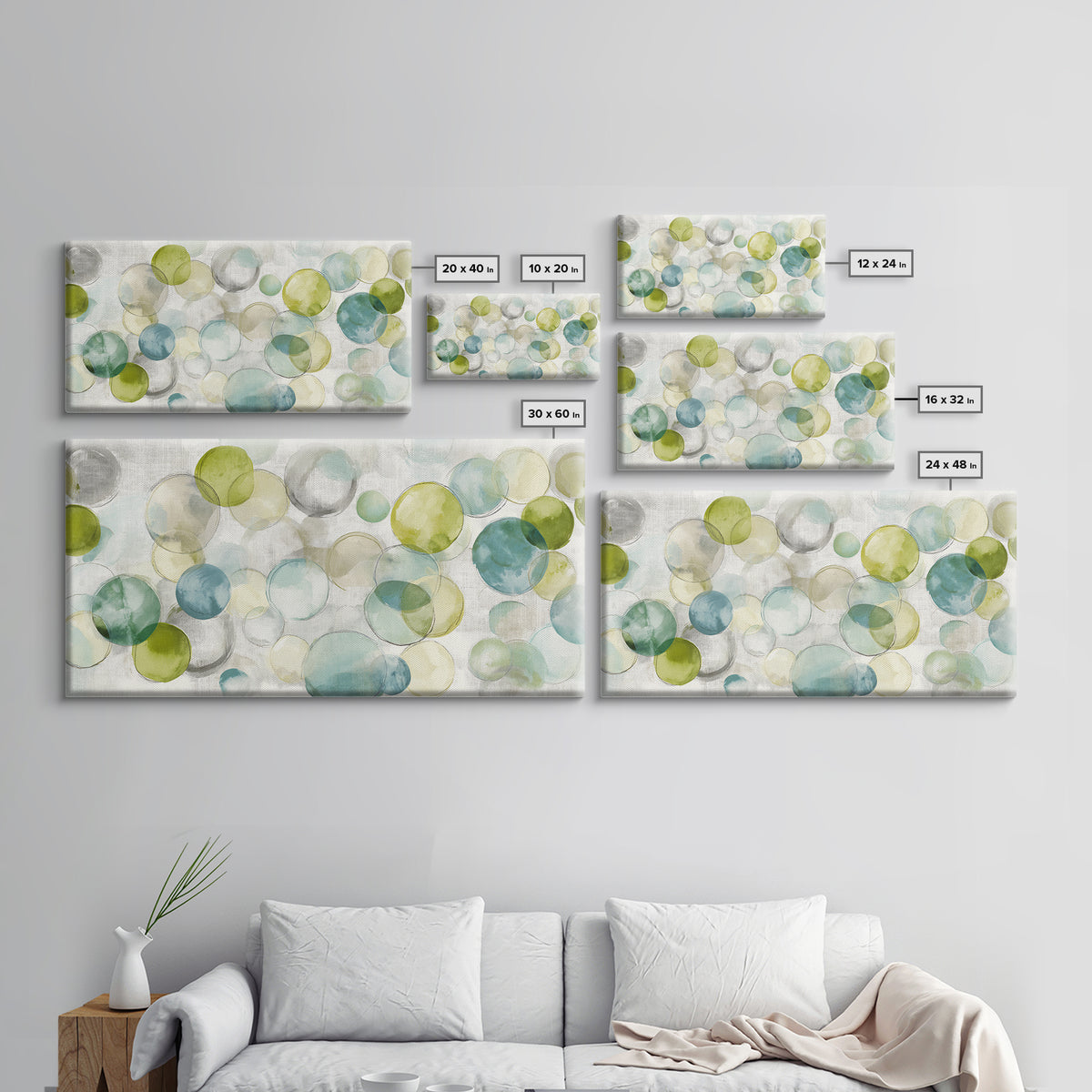 Soap Bubbles Rendered as Playful Abstract Circles Canvas Print, Laundry Room Art, Printable Wall Art, Living Room Decor, Clean, LRA-2x1-98