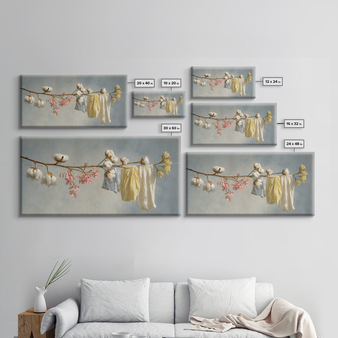 Fresh Cotton Branch Botanical Study Framed Canvas Print, Laundry Room Art, Wall Art Print, Living Room Decor, Watercolor Art, LRA-2x1-99