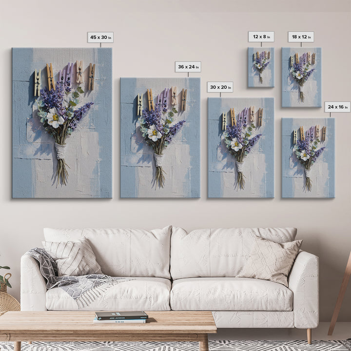Clothespin Bouquet in Folk Art Style Framed Canvas Print, Laundry Room Art, Art Print, Living Room Decor, Fine Art, Clean, LRA-2x3-100
