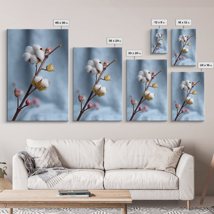 Fresh Cotton Branch Botanical Study Canvas Print, Laundry Room Art, Gallery Decor, Living Room Decor, Oil Painting, Clean, LRA-2x3-15
