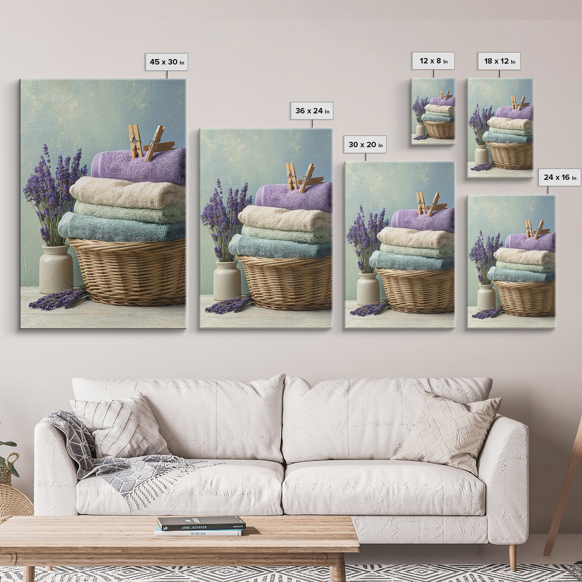 Basket of Folded Towels Framed Canvas Print, Laundry Room Art, Textured Painting, Living Room Decor, Fine Art, Clean, LRA-2x3-22