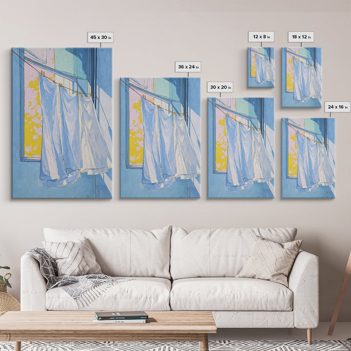 Simple Line Drawing of Hanging Laundry Framed Canvas Print, Laundry Room Art, Living Room Decor, Abstract Art, Clean, LRA-2x3-24