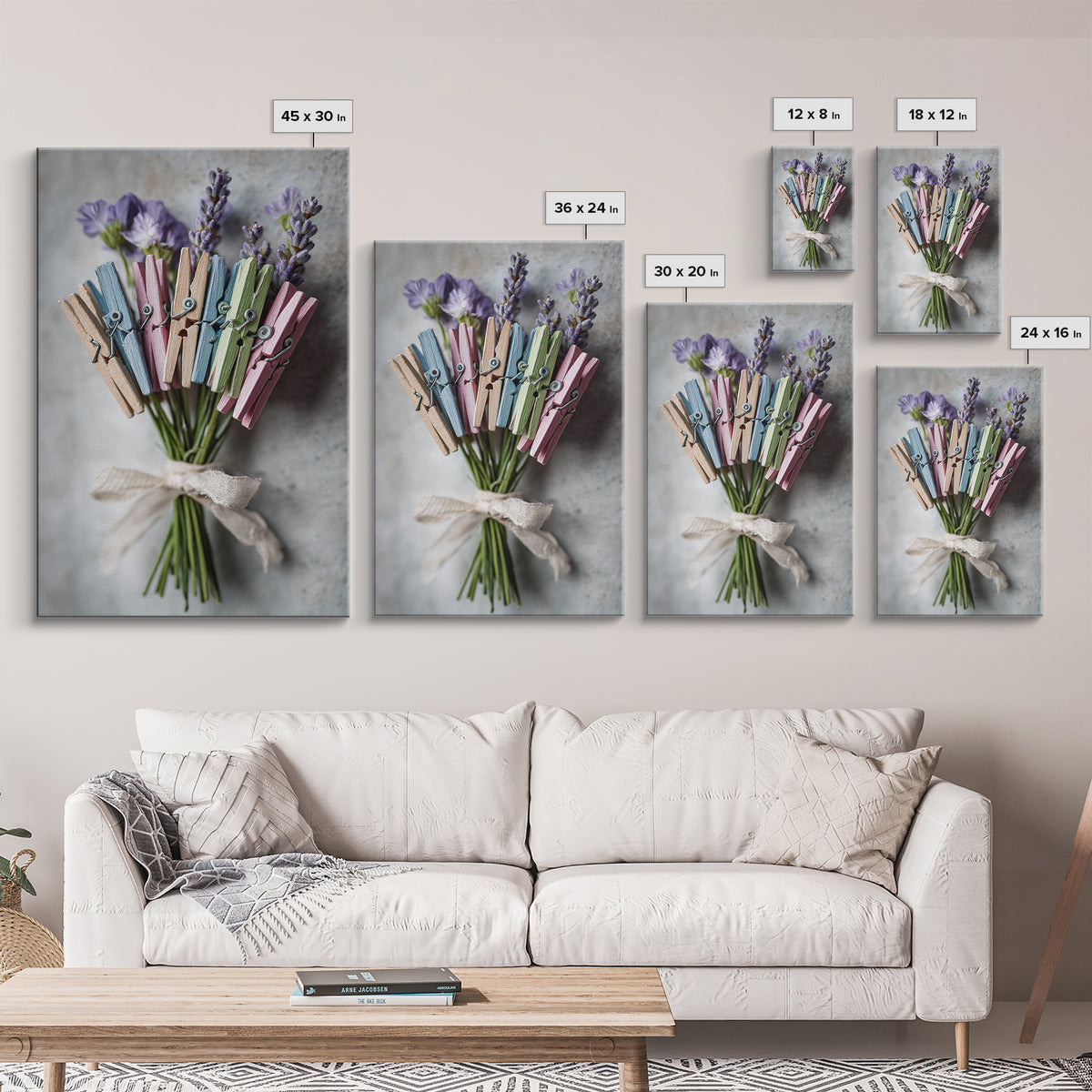 Clothespin Bouquet in Folk Art Style Framed Canvas Print, Laundry Room Art, Statement Artwork, Living Room Decor, Clean, LRA-2x3-4