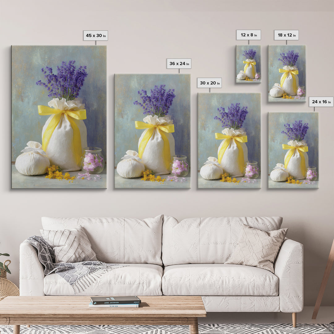 Lavender Sachet and Ribbon Still Life Canvas Print, Laundry Room Art, Digital Wall Art, Living Room Decor, Fine Art, Clean, LRA-2x3-49