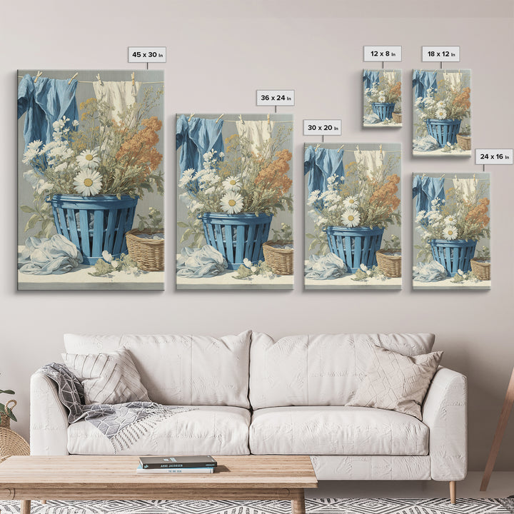 Blue Laundry Basket Canvas Print, Laundry Room Art, New Home Gift, Living Room Decor, Fine Art, Clean, Farmhouse Wall Art, LRA-2x3-61